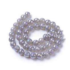 電気メッキ天然灰色瑪瑙ビーズ連売り  多面カット  ラウンド  8mm  穴：1.2mm  約47~49個/連  14.9~15.1インチ（38~38.5cm）&nbsp;G-F627-01-C01