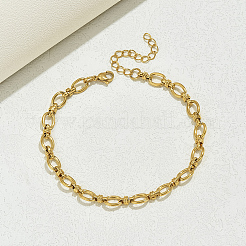 201ステンレススチールオーバルリングリンクチェーンアンクレットレディースメンズ  ゴールドカラー  8-1/2インチ（215mm）&nbsp;RL5795-1