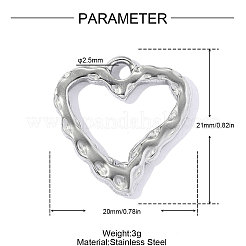 304ステンレスペンダント  ハートチャーム  ステンレス鋼色  21x20mm  穴：2.5mm&nbsp;STAS-OY019-10P