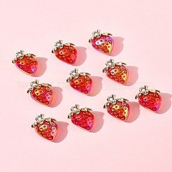 10個透明アクリルパーツ  苺  レッド  32x23x14.5mm  穴：2.5mm&nbsp;MACR-FS0002-08C