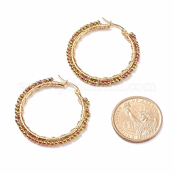 ガラス編みの大きなフープピアス  女性用ゴールデン 304 ステンレス ワイヤー ラップ イヤリング  ミックスカラー  39x2.5mm  ピン：0.6mm&nbsp;EJEW-JE04907
