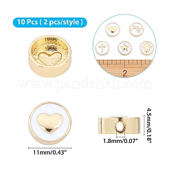 真鍮製エナメルビーズ  長持ちメッキ  フラットラウンド  ホワイト  ゴールドカラー  11x4.5mm  穴：1.8mm  10個/箱&nbsp;KK-AR0001-89G