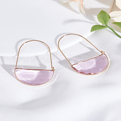 女性用真鍮ガラスフープピアス 1組  ピンク  47x30.5x5.5mm&nbsp;EJEW-LP0003-53D