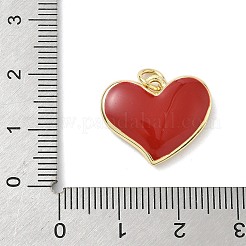 真鍮製エナメルペンダント  ハートチャーム  丸カン付き  長持ちメッキ  カドミウムフリー＆鉛フリー  18KGP本金メッキ  レッド  16x19x4mm  穴：3mm&nbsp;KK-K368-41G