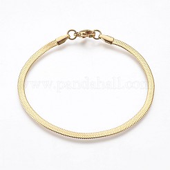 イオンプレーティング（IP）304ステンレススチールヘリンボーンチェーンブレスレット  カニカン付き  ゴールドカラー  7-1/4インチ（18.5cm）  3mm&nbsp;BJEW-P236-15G