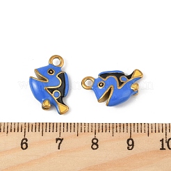 304ステンレススチールエナメルペンダント  長持ちメッキ  PVD真空メッキ  18KGP本金メッキ  魚  コーンフラワーブルー  15x16x5mm  穴：2.5mm&nbsp;STAS-P396-10G-02