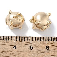 真鍮製チャーム  カドミウムフリー＆ニッケルフリー＆鉛フリー  豚  丸カン付き  18KGP本金メッキ  13.5x10.5x12mm  穴：3mm&nbsp;KK-C077-11G