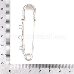 鉄製ラインストーン安全ピンブローチ金具  トリプルループのキルトピン  プラチナ  62x18x8mm  穴：2.8mm&nbsp;IFIN-A021-01B-P