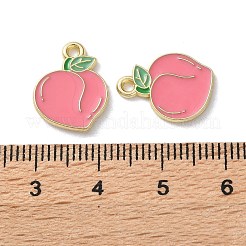 フルーツ合金エナメルチャーム  桃  ライトゴールド  ピンク  16x12x1.5mm  穴：1.6mm&nbsp;PALLOY-S058-01LG-24