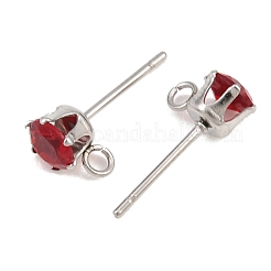 304ステンレススチール製マイクロパヴェキュービックジルコニアスタッドピアス金具  カン付き  レッド  9x6.3mm  穴：1.6mm  ピン：0.8mm  トレイ：5mm&nbsp;STAS-H240-56P-03