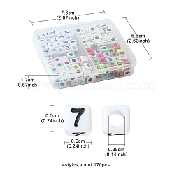 不透明なアクリルビーズ  番号の立方体  ミックスカラー  6x6x6mm  穴：3.5mm  160個/箱&nbsp;MACR-YW0002-84