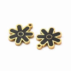 イオンプレーティング（IP）304ステンレススチールチャーム  エナメル  花  ブラック  14x12x1mm  穴：1.2mm&nbsp;STAS-F291-07G-01