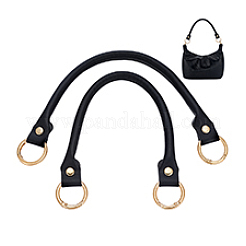 Puレザーバッグハンドル  合金リング付き  バッグハンドル交換用  ブラック  350~353x9~19x15mm&nbsp;FIND-WH0139-922C