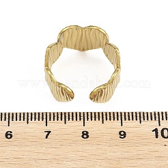 女性用テクスチャ加工304ステンレススチール製オープンリングカフ  ハート  ゴールドカラー  14.5mm  内径：18mm&nbsp;RJEW-A102-03G