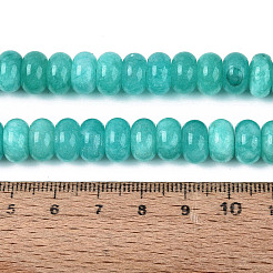 天然石ホワイトジェイドビーズ連売り  滑らかなロンデル  染め  ミディアムターコイズ  10~10.5x5.5~6mm  穴：0.7~1.2mm  約61~69個/連  14.37~15.55インチ（36.5~39.5cm）&nbsp;G-Q613-01F-14