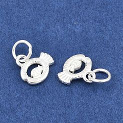 スターリングシルバーの魚チャーム925個  丸カンとスタンプ925個付き  銀  8.5x9x1mm  穴：4mm&nbsp;STER-A049-01B-S