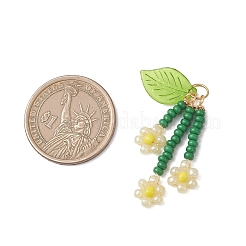 ガラスシードビーズの花のペンダント  アクリルと  きいろ  39mm  丸カン：6x0.7ミリ  内径：4.5mm&nbsp;PALLOY-MZ01194-03