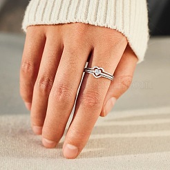 ハート2個、スターリングシルバー、マイクロパヴェ、クリアキュービックジルコニア、女性用指輪925個  プラチナ  usサイズ7（17.3mm）&nbsp;FS-WG4005F-03