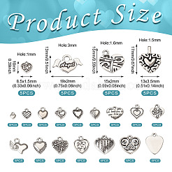 100pcs20スタイルチベットスタイルアロイペンダント  ハート  アンティークシルバー  8~17x6~19x1.5~5.5mm  穴：1~3mm  5個/スタイル&nbsp;FIND-TA0003-59