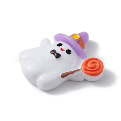 ハロウィンのテーマ不透明樹脂カボション  ホワイト  ゴースト模様  26x23x7.5mm&nbsp;X-RESI-E035-01S