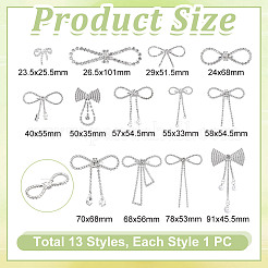 13個 13スタイル 蝶結び 合金 ラインストーン ブローチ バックパック 服用  銀  23.5~91x25.5~101mm  1個/スタイル&nbsp;JEWB-GA0001-36