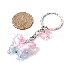 4 個のガラス & アクリル蝶キーホルダー  アイアンキーホルダーリング付き  ミックスカラー  8.5cm  4個/セット&nbsp;KEYC-JKC00649