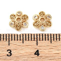 真鍮製マイクロパヴェクリアキュービックジルコニアビーズキャップ  長持ちメッキ  花  ゴールドカラー  7.5x2mm  穴：1.2mm&nbsp;KK-Z089-03G
