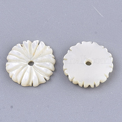 ナチュラルホワイトシェルビーズ  花  貝殻色  10x2mm  穴：1mm&nbsp;X-SSHEL-R045-23
