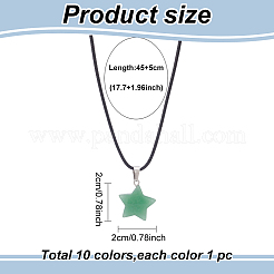 10個 10スタイルの天然混合宝石スターペンダントネックレスセット、ワックスコード付き  18.70インチ（47.5cm）  1個/スタイル&nbsp;NJEW-AN0001-56