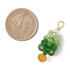 ガラスチャーム  クリスマスツリー  金色の鉄のループで  多面カット  グリーン  36.5x13.5x13.5mm  穴：3.5mm&nbsp;PALLOY-MZ01029