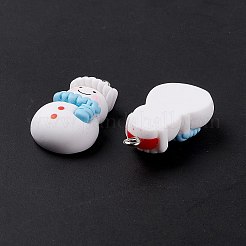 クリスマステーマの不透明樹脂ペンダント  プラチナトーン鉄パーツ  雪だるま  ホワイト  29.5x16x8mm  穴：2mm&nbsp;X-FIND-E025-12