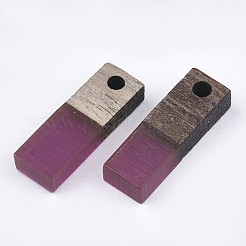 樹脂＆ウォールナットウッドペンダント  長方形  赤ミディアム紫  17x5.5x3~3.5mm  穴：1.5mm&nbsp;RESI-S358-19H