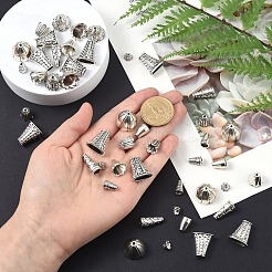 50スタイルチベットスタイル合金マルチ花びらビーズキャップ10個  混合形状  アンティークシルバー  7~18x8~17mm  穴：2~2.5mm  5個/スタイル&nbsp;TIBE-YW0001-77