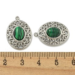 304ステンレスペンダント  合成マラカイト楕円チャーム  ステンレス鋼色  21.5x15x5mm  穴：14mm&nbsp;STAS-L012-359D-P