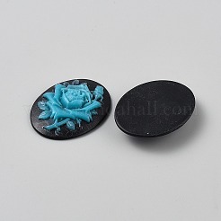 樹脂カボション  花とオーバル  ブラック  38.5x29x7.5mm&nbsp;LS-CRES-WH0018-02E