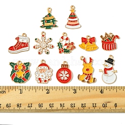 24個 12スタイル クリスマステーマ 合金エナメルペンダント  ライトゴールド  混合図形  15~28x15~21x1~1.5mm  穴：1.4~1.8mm  2個/スタイル&nbsp;ENAM-FS0002-20