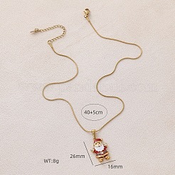 304ステンレススチール製エナメルレッドクリスマスサンタクロースペンダントネックレス（女性用）  ゴールドカラー  15.75インチ（40cm）&nbsp;ZM1589