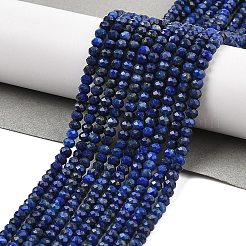 染め加工天然のラピスラズリビーズ連売り  多面カット  ロンデル  4x3mm  穴：0.7mm  約131~133個/連  15.35''（39センチメートル）&nbsp;G-K376-B05-02