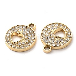 Uvメッキ合金ペンダント  クリスタルラインストーン付き  フラット ラウンド ハート チャーム付き  ゴールドカラー  18x15x2.5mm  穴：2mm&nbsp;ALRI-M020-19G