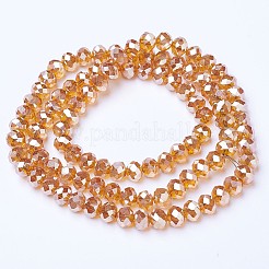 電気メッキガラスビーズセット  プラチナメッキ  多面カット  ロンデル  オレンジ  3.5x3mm  穴：0.4mm  約123~127個/連  13.7~14.1インチ（35~36cm）&nbsp;EGLA-A034-T3mm-C14
