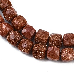合成ゴールドストーン金砂石ビーズ連売り  多面カット  キューブ  6x6x6mm  穴：1mm  約56個/連  15.55''（39.5センチメートル）&nbsp;G-H078-C36-6mm