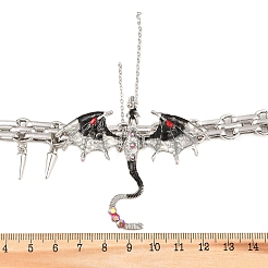 合金エナメル翼竜ペンダントネックレス  プラチナ  13.78インチ（35cm）&nbsp;NJEW-Z110-01P