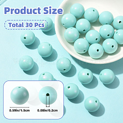 丸型シリコンビーズ30個  DIYの看護ネックレス用  焦点ビーズ  空色  15mm  穴：2mm&nbsp;SIL-SZ0004-23J