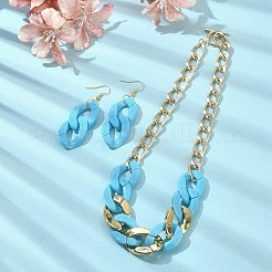 アクリルチェーンジュエリーセット  カーブチアンネックレスとアイアンダングルイヤリング  空色  430mm  66x20.5mm&nbsp;SJEW-JS01288-05