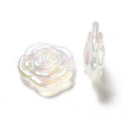 UVメッキレインボー虹色アクリルビーズ  メタルエンレース付き  ローズ  透明  28x30x10.5mm  穴：1.6mm&nbsp;PACR-M001-08B