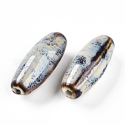 手作りの陶器ビーズ  ファンシーアンティーク施釉磁器  オーバル  古いレース  30~32x12~13.5mm  穴：2~3.5mm&nbsp;PORC-N008-07I