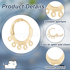 真鍮製レバーバック イヤリング パーツ 10 組  5穴ループ付き  ゴールドカラー  18~18.5x18.5x2mm  穴：1.6mm  ピン：0.7mm&nbsp;KK-BC0013-34