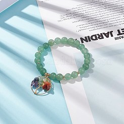 5 個 5 スタイル天然混合宝石ストレッチ ブレスレット セット  ヨガ チャクラ ジェムストーン チップ ツリー オブ ライフ チャーム ブレスレット 女性用  内径：2インチ（5.2cm）  1個/スタイル&nbsp;BJEW-JB08748