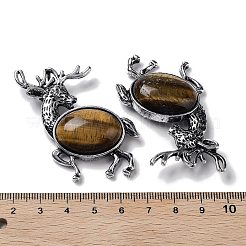 合金製ヘラジカのブローチ  天然タイガーアイと  アンティークシルバー  49.5x49x14mm&nbsp;JEWB-A021-02AS-08