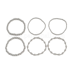 6個 6スタイル 真鍮ラウンドビーズ ストレッチブレスレット レディース  プラチナ  内径：1-3/4インチ（4.6cm）〜2-1/8インチ（5.5cm）  1個/スタイル&nbsp;BJEW-D357-04G